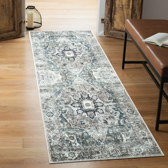 Keen Home Design Machine Washable Area Rugs with Non-slip Backing, Ideal for Hallway, Living Room, Bedroom, Kitchen and Laundry Room, Vintage Moroccan and Low Pile Rug - ( 2'6'' x 10')