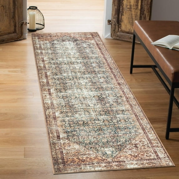 Keen Home Design Machine Washable Area Rugs with Non-slip Backing, Ideal for Hallway, Living Room, Bedroom, Kitchen and Laundry Room, Vintage Moroccan and Low Pile Rug - ( 2'6'' x 12' )