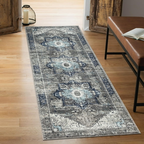 Keen Home Design Machine Washable Area Rugs with Non-slip Backing, Ideal for Hallway, Living Room, Bedroom, Kitchen and Laundry Room, Vintage Moroccan and Low Pile Rug - ( 2'6'' x 10')