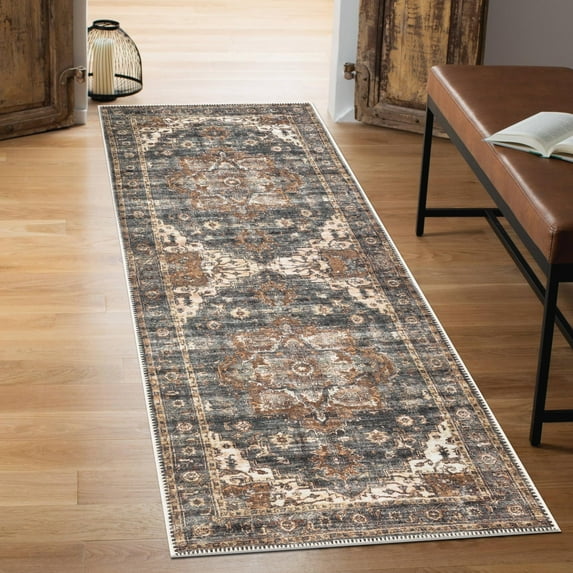 Keen Home Design Machine Washable Area Rugs with Non-slip Backing, Ideal for Hallway, Living Room, Bedroom, Kitchen and Laundry Room, Vintage Moroccan and Low Pile Rug - ( 2'6'' x 7')