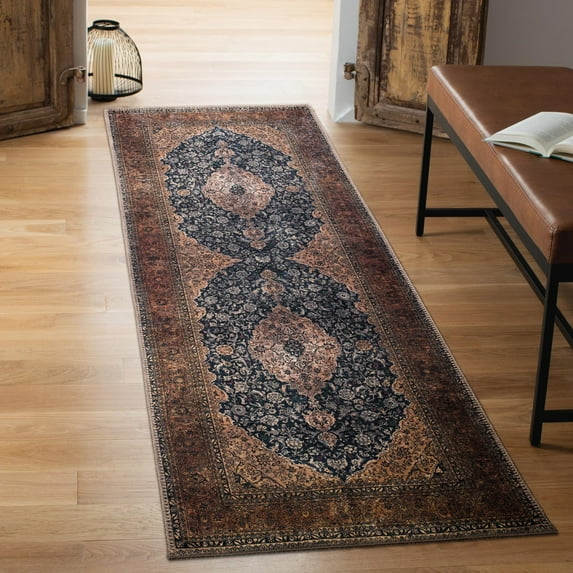 Keen Home Design Machine Washable Area Rugs with Non-slip Backing, Ideal for Hallway, Living Room, Bedroom, Kitchen and Laundry Room, Vintage Moroccan and Low Pile Rug - ( 2'6'' x 10')