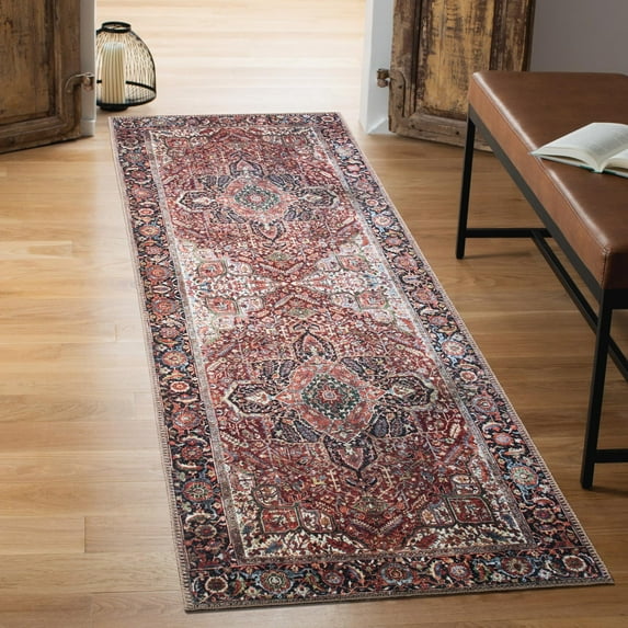 Keen Home Design Machine Washable Area Rugs with Non-slip Backing, Ideal for Hallway, Living Room, Bedroom, Kitchen and Laundry Room, Vintage Moroccan and Low Pile Rug - ( 2'6'' x 7')