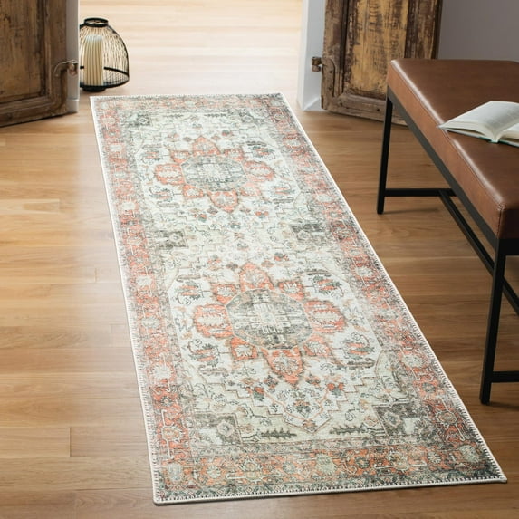 Keen Home Design Machine Washable Area Rugs with Non-slip Backing, Ideal for Hallway, Living Room, Bedroom, Kitchen and Laundry Room, Vintage Moroccan and Low Pile Rug - ( 2'6'' x 10')