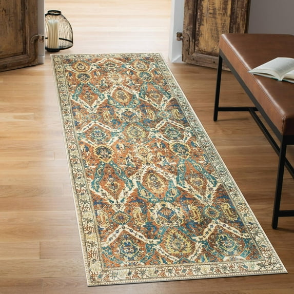 Keen Home Design Machine Washable Area Rugs with Non-slip Backing, Ideal for Hallway, Living Room, Bedroom, Kitchen and Laundry Room, Vintage Moroccan and Low Pile Rug - ( 2'6'' x 12' )