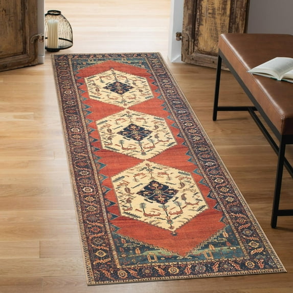 Keen Home Design Machine Washable Area Rugs with Non-slip Backing, Ideal for Hallway, Living Room, Bedroom, Kitchen and Laundry Room, Vintage Moroccan and Low Pile Rug - ( 2'6'' x 7')