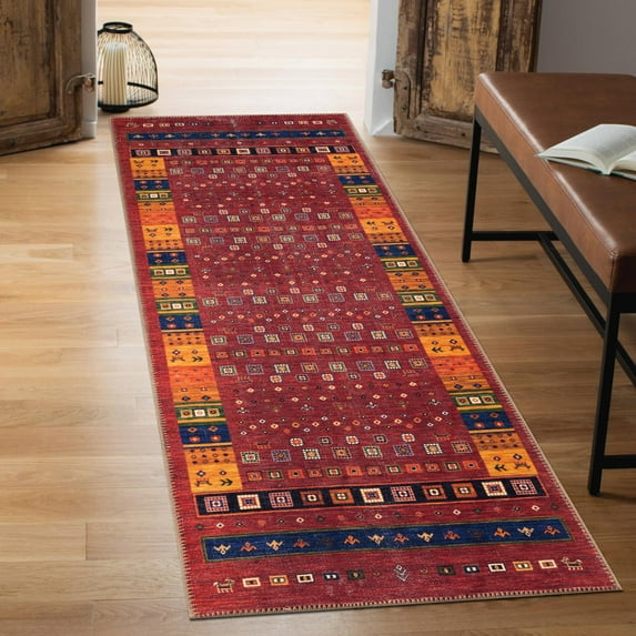 Keen Home Design Machine Washable Area Rugs with Non-slip Backing, Ideal for Hallway, Living Room, Bedroom, Kitchen and Laundry Room, Vintage Moroccan and Low Pile Rug - ( 2'6'' x 7')