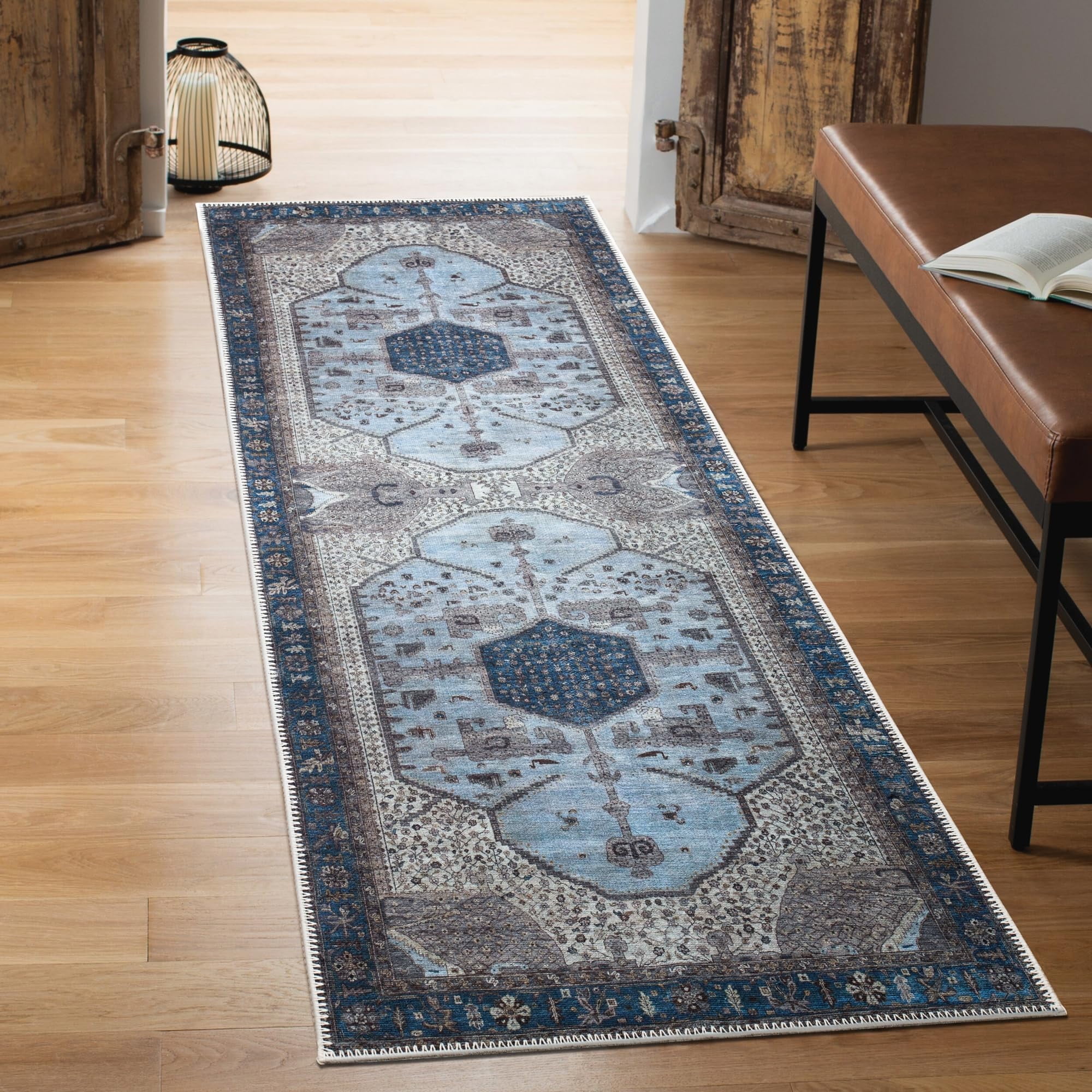 Keen Home Design Machine Washable Area Rugs with Non-slip Backing, Ideal for Hallway, Living Room, Bedroom, Kitchen and Laundry Room, Vintage Moroccan and Low Pile Rug - ( 2'6'' x 12' )