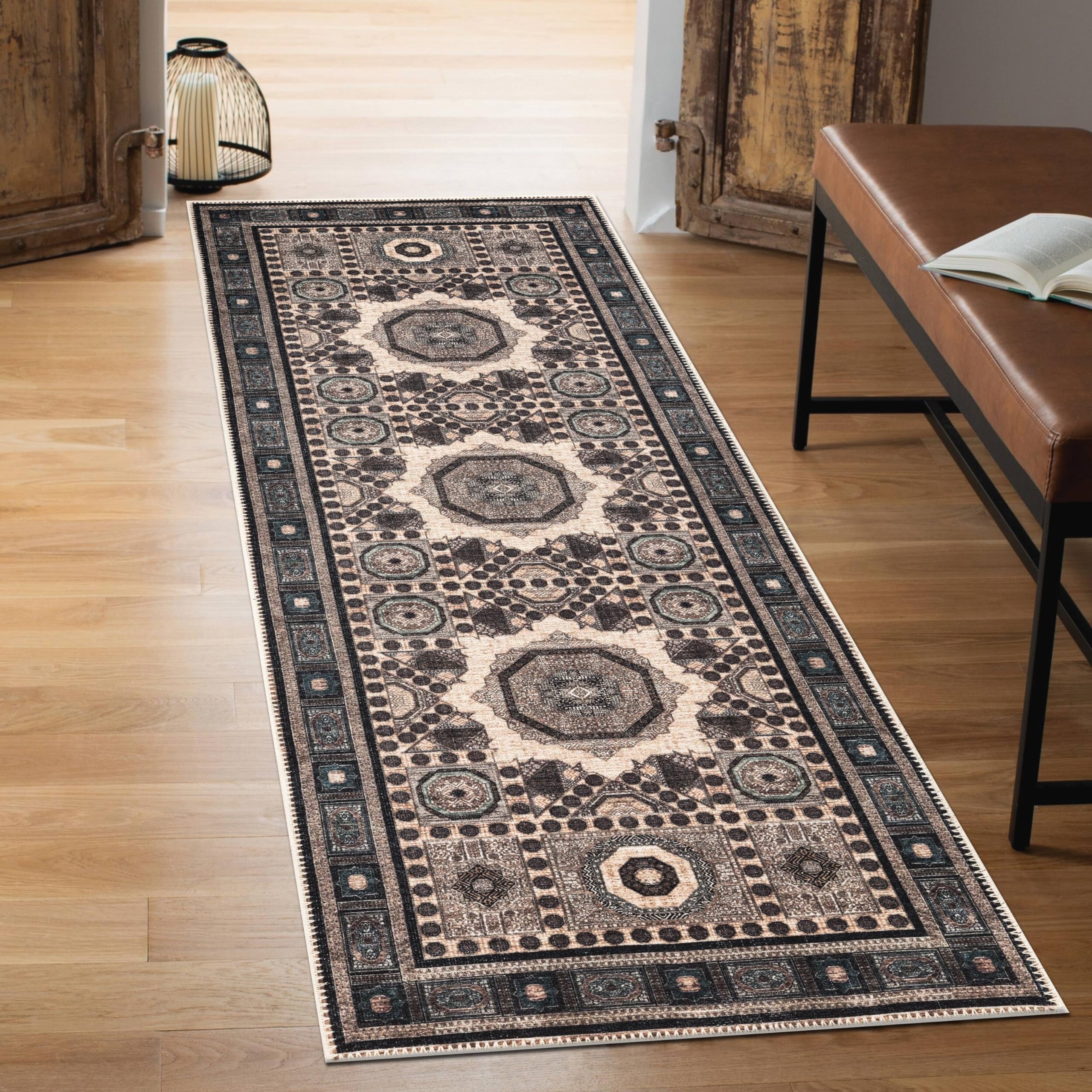 Keen Home Design Machine Washable Area Rugs with Non-slip Backing, Ideal for Hallway, Living Room, Bedroom, Kitchen and Laundry Room, Vintage Moroccan and Low Pile Rug - ( 2'6'' x 7')