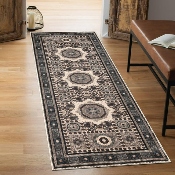 Keen Home Design Machine Washable Area Rugs with Non-slip Backing, Ideal for Hallway, Living Room, Bedroom, Kitchen and Laundry Room, Vintage Moroccan and Low Pile Rug - ( 2'6'' x 7')