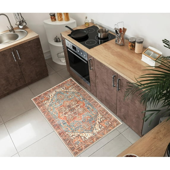 Keen Home Design Machine Washable Area Rugs with Non-slip Backing, Ideal for Hallway, Living Room, Bedroom, Kitchen and Laundry Room, Vintage Moroccan and Low Pile Rug ( 2' x 3' )