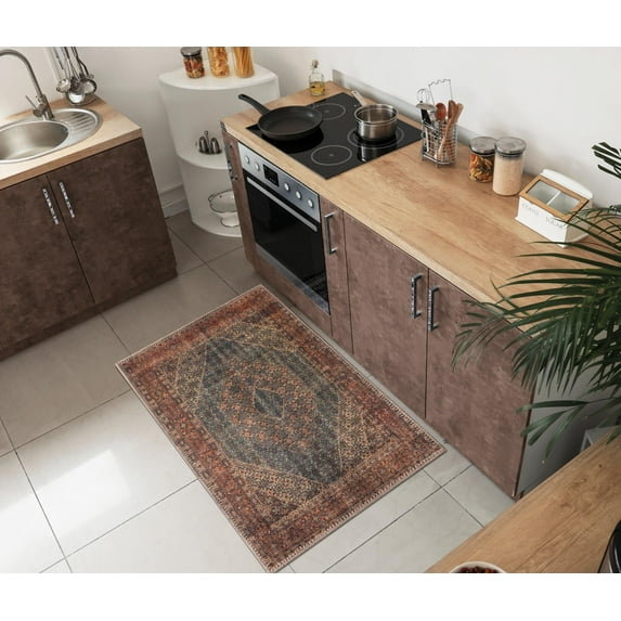 Keen Home Design Machine Washable Area Rugs with Non-slip Backing, Ideal for Hallway, Living Room, Bedroom, Kitchen and Laundry Room, Vintage Moroccan and Low Pile Rug ( 2' x 3' )