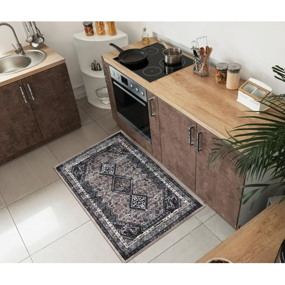 Keen Home Design 2x3 Rug - Machine Washable Entry Rug with Non-Slip Backing, Ideal for Enteryway, Kitchen, Bathroom, Laundry Room - Vintage, Easy Clean, Durable, Low Pile Rug - (2' x 3')