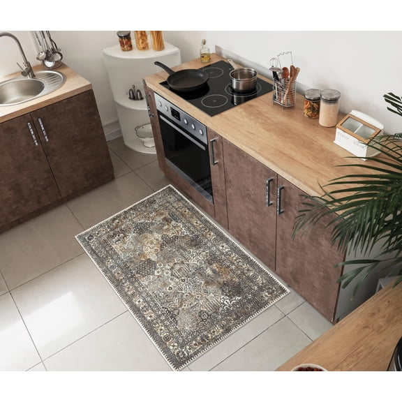 Keen Home Design Machine Washable Area Rugs with Non-slip Backing, Ideal for Hallway, Living Room, Bedroom, Kitchen and Laundry Room, Vintage Moroccan and Low Pile Rug ( 2' x 3' )