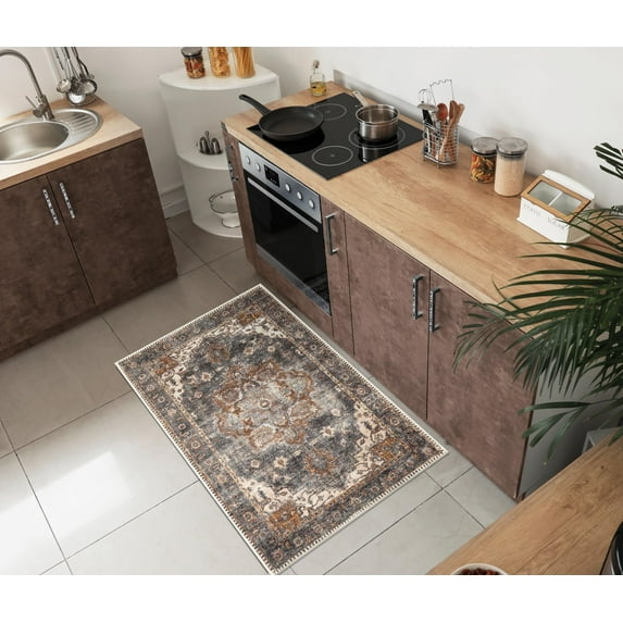 Keen Home Design Machine Washable Area Rugs with Non-slip Backing, Ideal for Hallway, Living Room, Bedroom, Kitchen and Laundry Room, Vintage Moroccan and Low Pile Rug ( 2' x 3' )