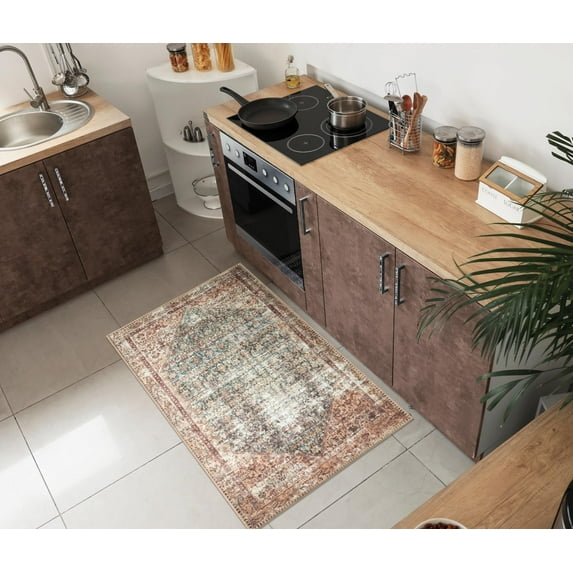 Keen Home Design Machine Washable Area Rugs with Non-slip Backing, Ideal for Hallway, Living Room, Bedroom, Kitchen and Laundry Room, Vintage Moroccan and Low Pile Rug ( 2' x 3' )