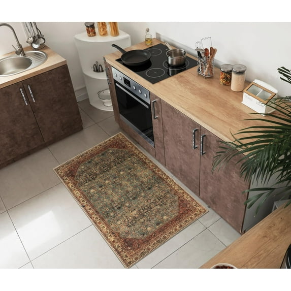 Keen Home Design Machine Washable Area Rugs with Non-slip Backing, Ideal for Hallway, Living Room, Bedroom, Kitchen and Laundry Room, Vintage Moroccan and Low Pile Rug ( 2' x 3' )