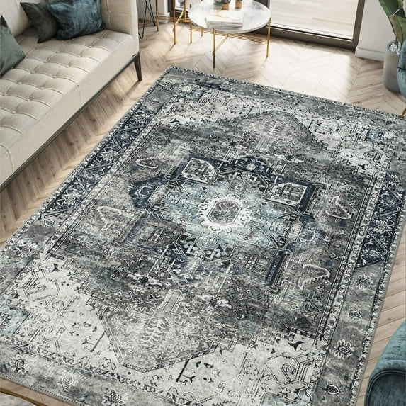 Keen Home Design Machine Washable Area Rugs with Non-slip Backing, Ideal for Hallway, Living Room, Bedroom, Kitchen and Laundry Room, Vintage Moroccan and Low Pile Rug - ( 4' x 6' )
