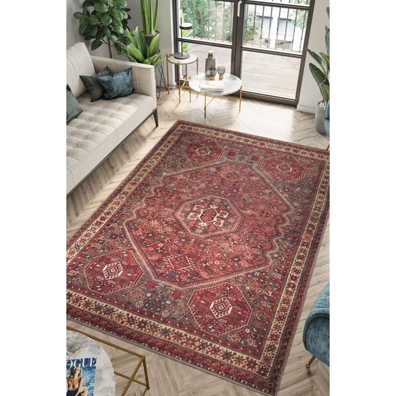 Keen Home Design Machine Washable Area Rugs with Non-slip Backing, Ideal for Hallway, Living Room, Bedroom, Kitchen and Laundry Room, Vintage Moroccan and Low Pile Rug - ( 4' x 6' )