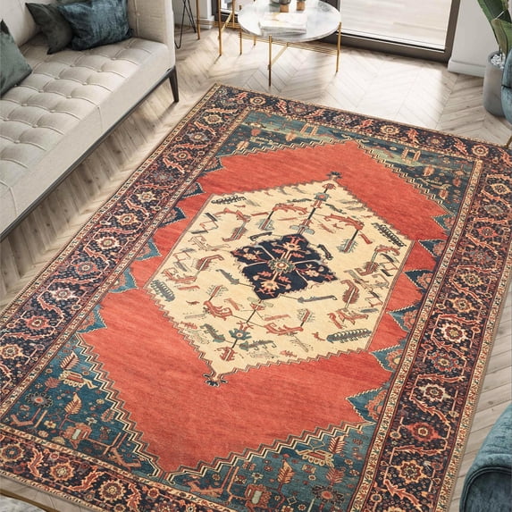 Keen Home Design Machine Washable Area Rugs with Non-slip Backing, Ideal for Hallway, Living Room, Bedroom, Kitchen and Laundry Room, Vintage Moroccan and Low Pile Rug - ( 4' x 6' )