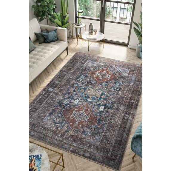 Keen Home Design Machine Washable Area Rugs with Non-slip Backing, Ideal for Hallway, Living Room, Bedroom, Kitchen and Laundry Room, Vintage Moroccan and Low Pile Rug - ( 4' x 6' )
