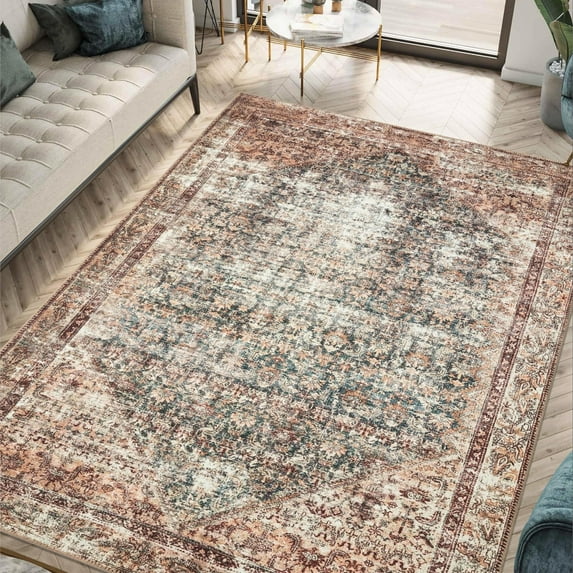 Keen Home Design Machine Washable Area Rugs with Non-slip Backing, Ideal for Hallway, Living Room, Bedroom, Kitchen and Laundry Room, Vintage Moroccan and Low Pile Rug - ( 4' x 6' )