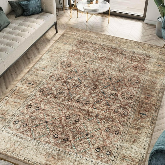 Keen Home Design Machine Washable Area Rugs with Non-slip Backing, Ideal for Hallway, Living Room, Bedroom, Kitchen and Laundry Room, Vintage Moroccan and Low Pile Rug - ( 4' x 6' )