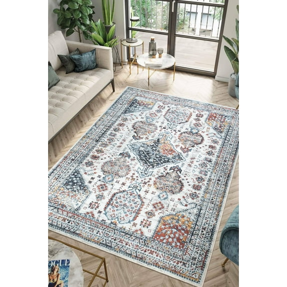 Keen Home Design Machine Washable Area Rugs with Non-slip Backing, Ideal for Hallway, Living Room, Bedroom, Kitchen and Laundry Room, Vintage Moroccan and Low Pile Rug - ( 5' x 7' )