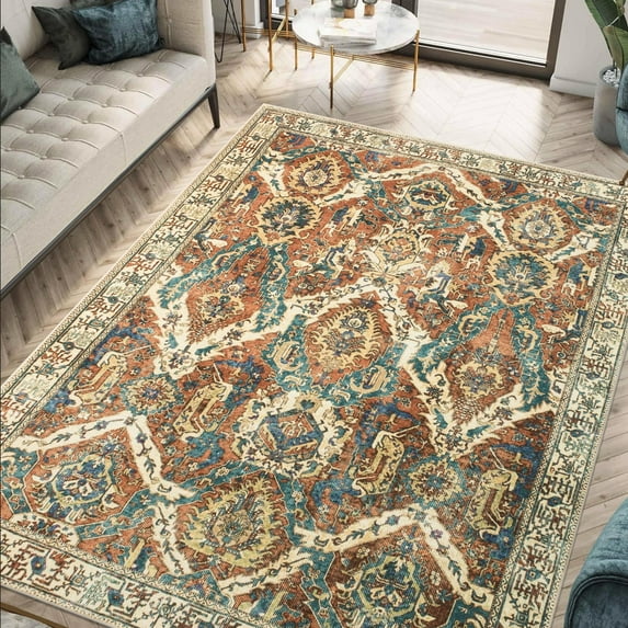 Keen Home Design Machine Washable Area Rugs with Non-slip Backing, Ideal for Hallway, Living Room, Bedroom, Kitchen and Laundry Room, Vintage Moroccan and Low Pile Rug - ( 5' x 7' )