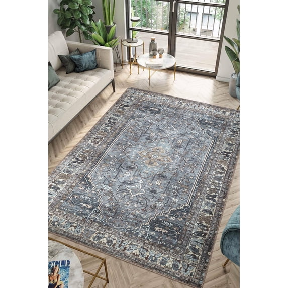 Keen Home Design Machine Washable Area Rugs with Non-slip Backing, Ideal for Hallway, Living Room, Bedroom, Kitchen and Laundry Room, Vintage Moroccan and Low Pile Rug - ( 5' x 7' )