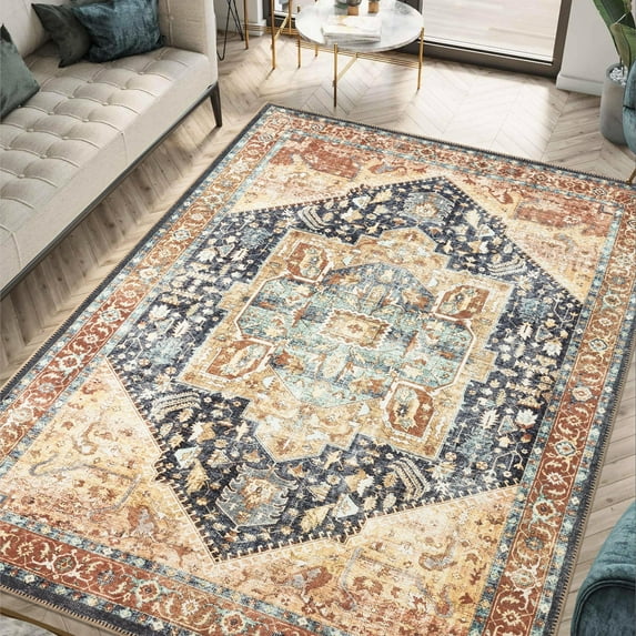 Keen Home Design Machine Washable Area Rugs with Non-slip Backing, Ideal for Hallway, Living Room, Bedroom, Kitchen and Laundry Room, Vintage Moroccan and Low Pile Rug - ( 5' x 7' )