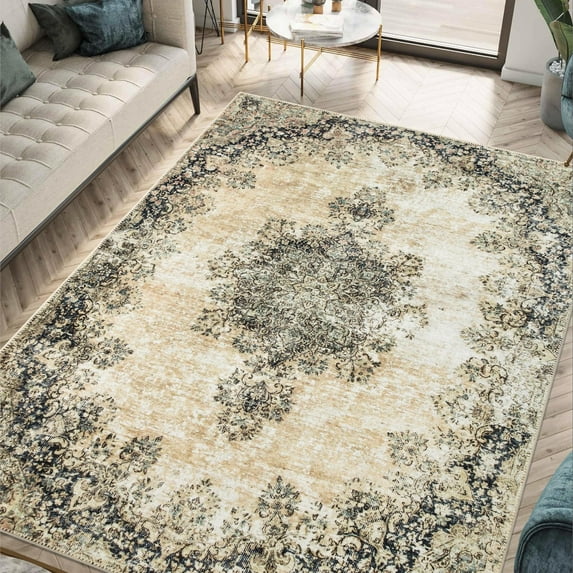 Keen Home Design Machine Washable Area Rugs with Non-slip Backing, Ideal for Hallway, Living Room, Bedroom, Kitchen and Laundry Room, Vintage Moroccan and Low Pile Rug - ( 5' x 7' )