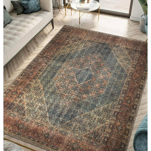 Keen Home Design Machine Washable Area Rugs with Non-slip Backing, Ideal for Hallway, Living Room, Bedroom, Kitchen and Laundry Room, Vintage Moroccan and Low Pile Rug - ( 6' x 9' )