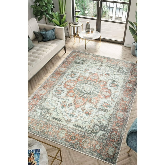 Keen Home Design Machine Washable Area Rugs with Non-slip Backing, Ideal for Hallway, Living Room, Bedroom, Kitchen and Laundry Room, Vintage Moroccan and Low Pile Rug - ( 6' x 9' )