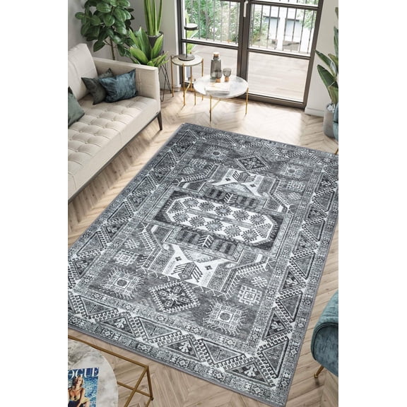 Keen Home Design Machine Washable Area Rugs with Non-slip Backing, Ideal for Hallway, Living Room, Bedroom, Kitchen and Laundry Room, Vintage Moroccan and Low Pile Rug - ( 6' x 9' )
