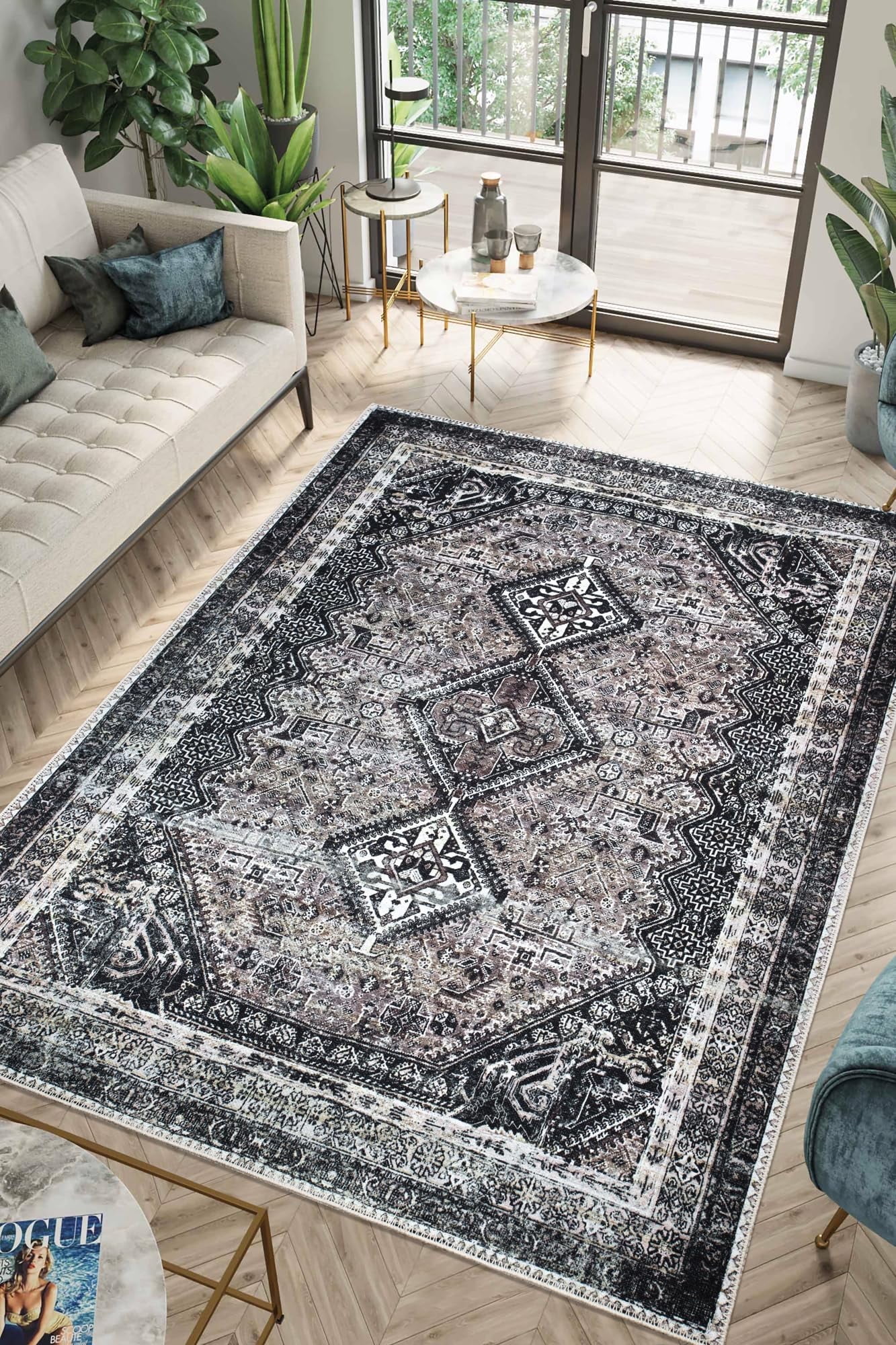 Keen Home Design Machine Washable Area Rugs with Non-slip Backing, Ideal for Hallway, Living Room, Bedroom, Kitchen and Laundry Room, Vintage Moroccan and Low Pile Rug - ( 6' x 9' )