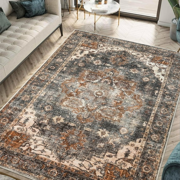 Keen Home Design Machine Washable Area Rugs with Non-slip Backing, Ideal for Hallway, Living Room, Bedroom, Kitchen and Laundry Room, Vintage Moroccan and Low Pile Rug - ( 6' x 9' )