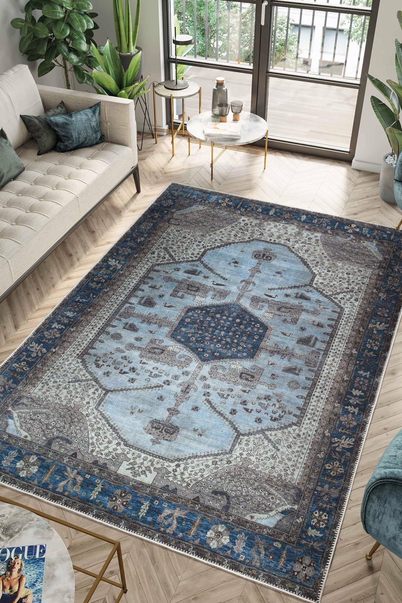 Keen Home Design Machine Washable Area Rugs with Non-slip Backing, Ideal for Hallway, Living Room, Bedroom, Kitchen and Laundry Room, Vintage Moroccan and Low Pile Rug - ( 8' x 10' )