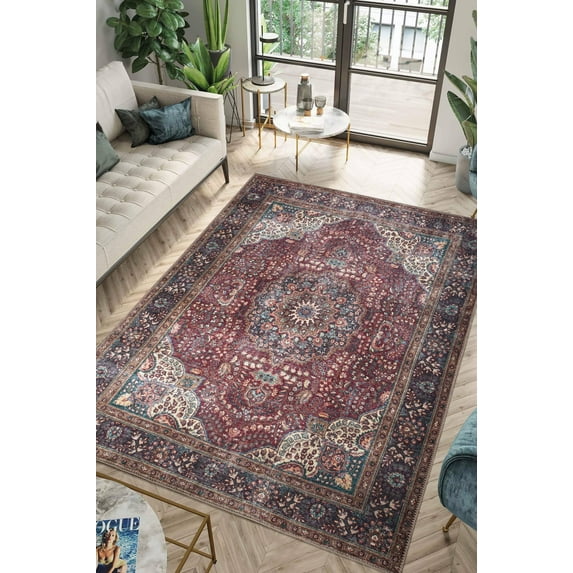 Keen Home Design Machine Washable Area Rugs with Non-slip Backing, Ideal for Hallway, Living Room, Bedroom, Kitchen and Laundry Room, Vintage Moroccan and Low Pile Rug - ( 8' x 10' )