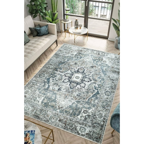 Keen Home Design Machine Washable Area Rugs with Non-slip Backing, Ideal for Hallway, Living Room, Bedroom, Kitchen and Laundry Room, Vintage Moroccan and Low Pile Rug - ( 8' x 10' )