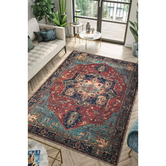 Keen Home Design Machine Washable Area Rugs with Non-slip Backing, Ideal for Hallway, Living Room, Bedroom, Kitchen and Laundry Room, Vintage Moroccan and Low Pile Rug - ( 8' x 10' )