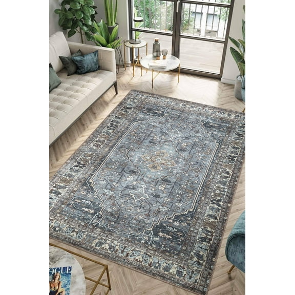 Keen Home Design Machine Washable Area Rugs with Non-slip Backing, Ideal for Hallway, Living Room, Bedroom, Kitchen and Laundry Room, Vintage Moroccan and Low Pile Rug - ( 9' x 12' )