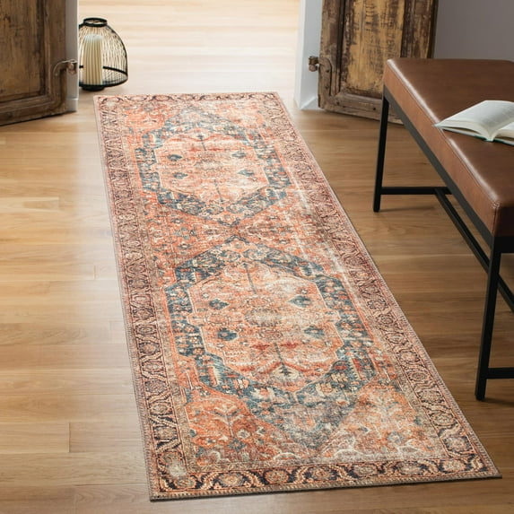 Keen Home Design Machine Washable Area Rugs with Non-slip Backing, Ideal for Hallway, Living Room, Bedroom, Kitchen and Laundry Room, Vintage Moroccan and Low Pile Rug - ( 2'6'' x 7')