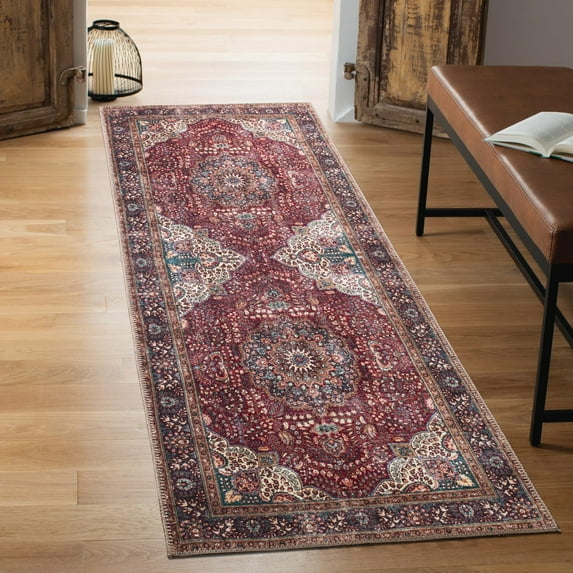 Keen Home Design Machine Washable Area Rugs with Non-slip Backing, Ideal for Hallway, Living Room, Bedroom, Kitchen and Laundry Room, Vintage Moroccan and Low Pile Rug - ( 2'6'' x 7')