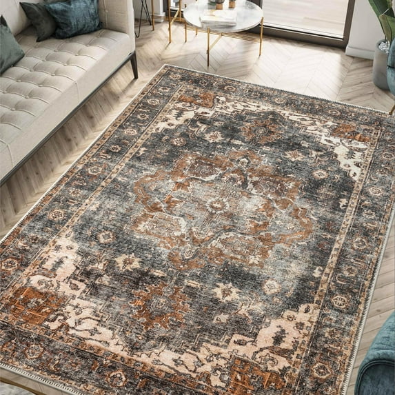 Keen Home Design Machine Washable Area Rugs with Non-slip Backing, Ideal for Hallway, Living Room, Bedroom, Kitchen and Laundry Room, Vintage Moroccan and Low Pile Rug - ( 4' x 6' )