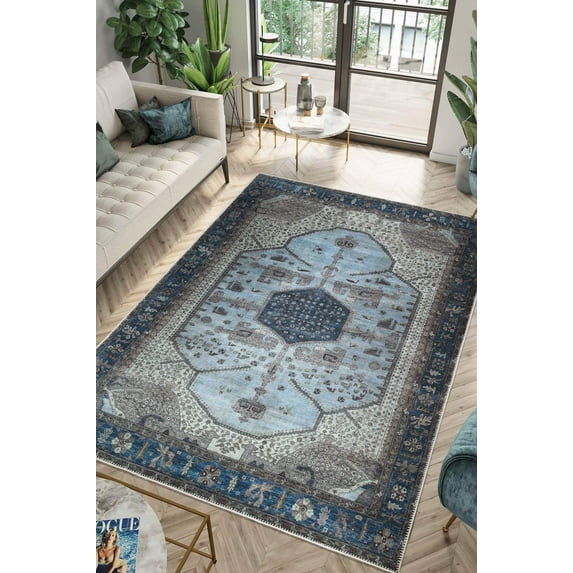 Keen Home Design Machine Washable Area Rugs with Non-slip Backing, Ideal for Hallway, Living Room, Bedroom, Kitchen and Laundry Room, Vintage Moroccan and Low Pile Rug - ( 4' x 6' )