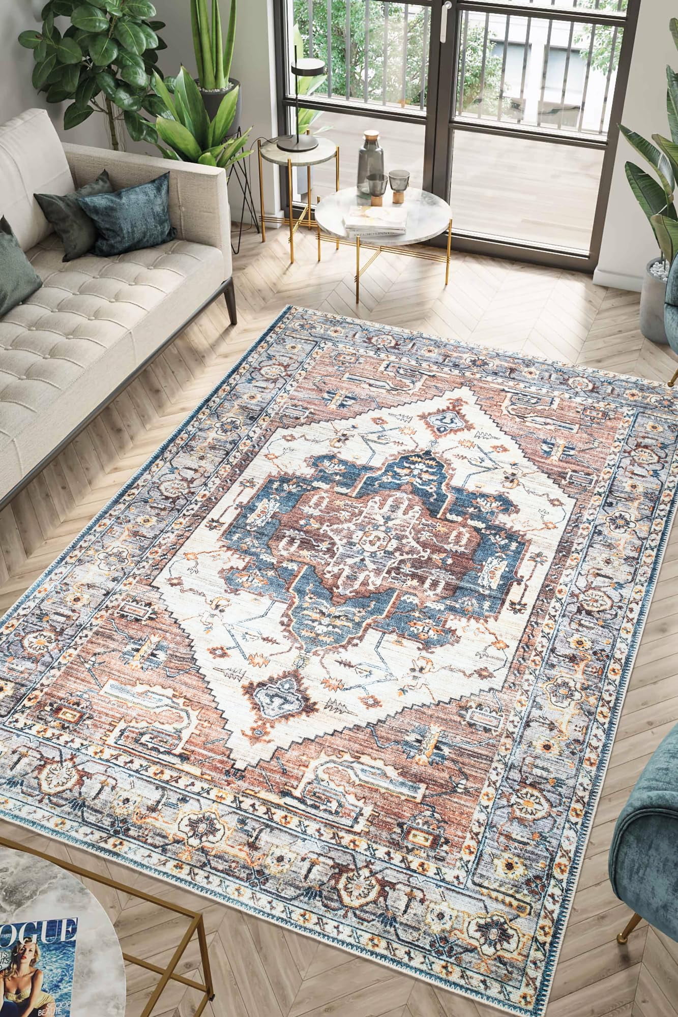 Keen Home Design Machine Washable Area Rugs with Non Slip Backin 並行輸入品 Keen Home Design 2x7 Rug - Machine Washable Runner Rug with Non-Slip  Backing, Ideal for Hallway, Entryway, Kitchen, Laundry Room - Vintage, Easy