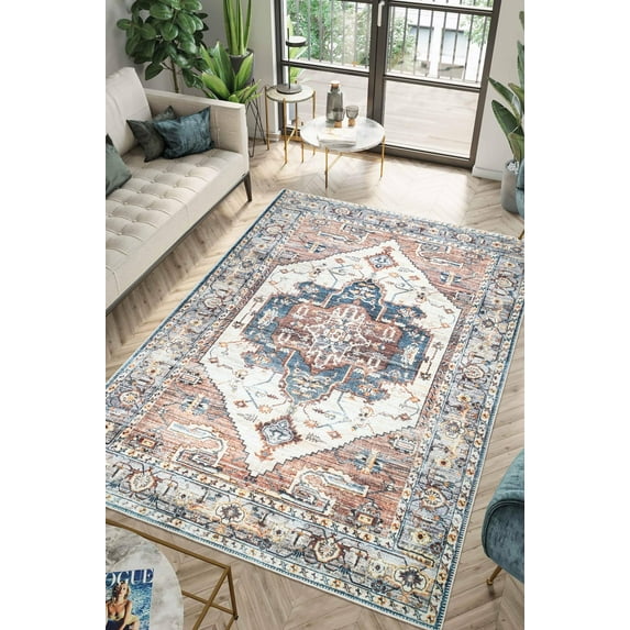Keen Home Design Machine Washable Area Rugs with Non-slip Backing, Ideal for Hallway, Living Room, Bedroom, Kitchen and Laundry Room, Vintage Moroccan and Low Pile Rug - ( 6' x 9' )