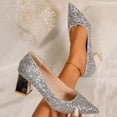 thumbnail image 1 of Keen Sandals For Women Spring And Summer Casual Comfortable Plus Size French Banquet Solid Color Sequined Pointed Toe Heel Block Heels Spring And Summer Shoes Size 9 - Silver, 1 of 9