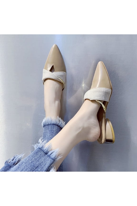 Keen Sandals For Women Spring And Summer Casual Solid Color Versatile Pointed Toe Outer Wear Thick Heel Metal Plus Size Toe Cap Half Slippers Beach Sandals Size 7 - Khaki