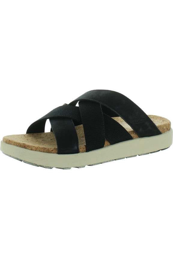 Womens Elle Mixed Slide Leather Open Toed Slide Sandals
